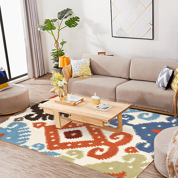 Lisslune | Retro Azulejo Pattern Rug Multicolor Polyester Rug Washable Pet Friendly Non-Slip Rug for the Living Room