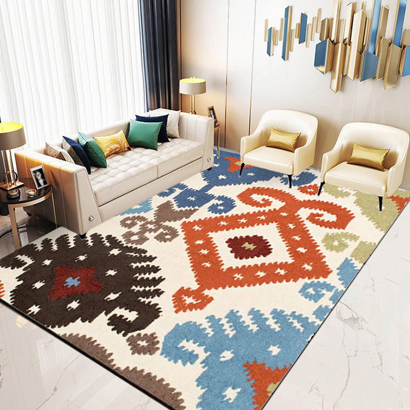 Lisslune | Retro Azulejo Pattern Rug Multicolor Polyester Rug Washable Pet Friendly Non-Slip Rug for the Living Room