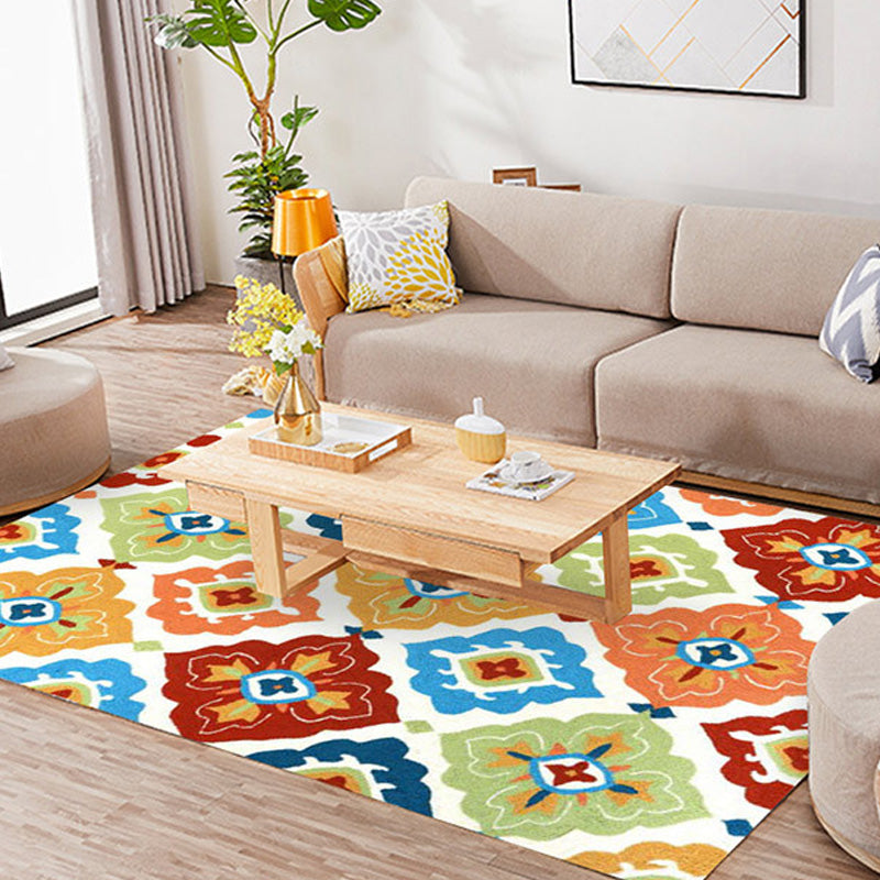 Lisslune | Retro Azulejo Pattern Rug Multicolor Polyester Rug Washable Pet Friendly Non-Slip Rug for the Living Room