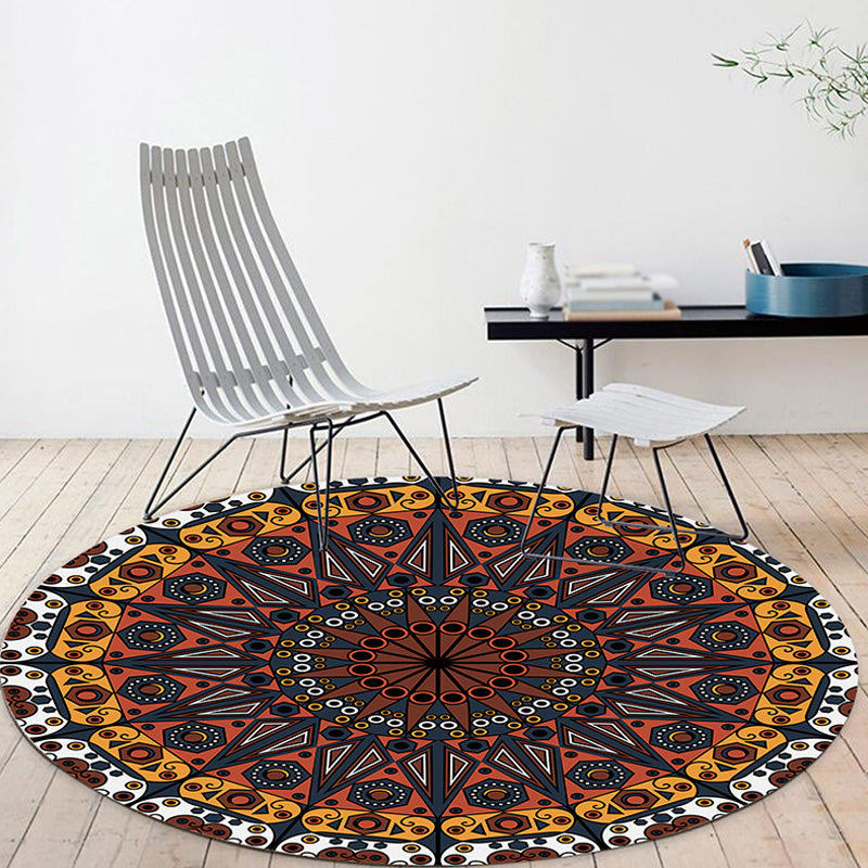 Lisslune | Moroccan Circle Pattern Carpet with Flower Multicolor Polyester Carpet Washable Pet Friendly Non-Slip Rug for Living Room