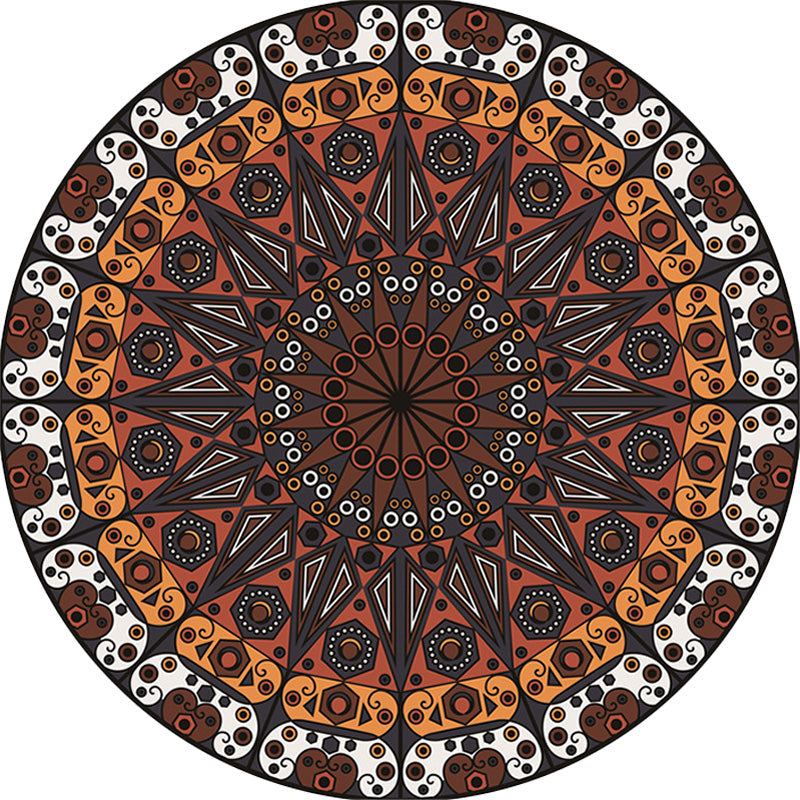 Lisslune | Moroccan Circle Pattern Carpet with Flower Multicolor Polyester Carpet Washable Pet Friendly Non-Slip Rug for Living Room