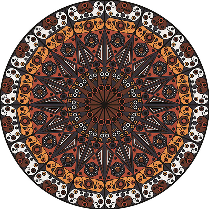 Lisslune | Moroccan Circle Pattern Carpet with Flower Multicolor Polyester Carpet Washable Pet Friendly Non-Slip Rug for Living Room