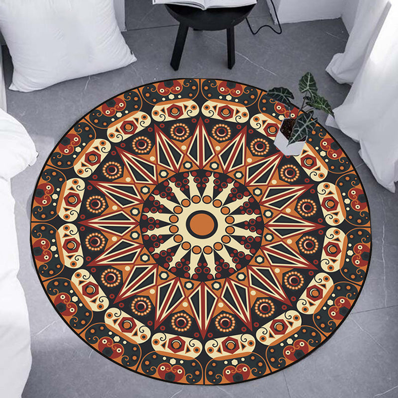 Lisslune | Moroccan Circle Pattern Carpet with Flower Multicolor Polyester Carpet Washable Pet Friendly Non-Slip Rug for Living Room