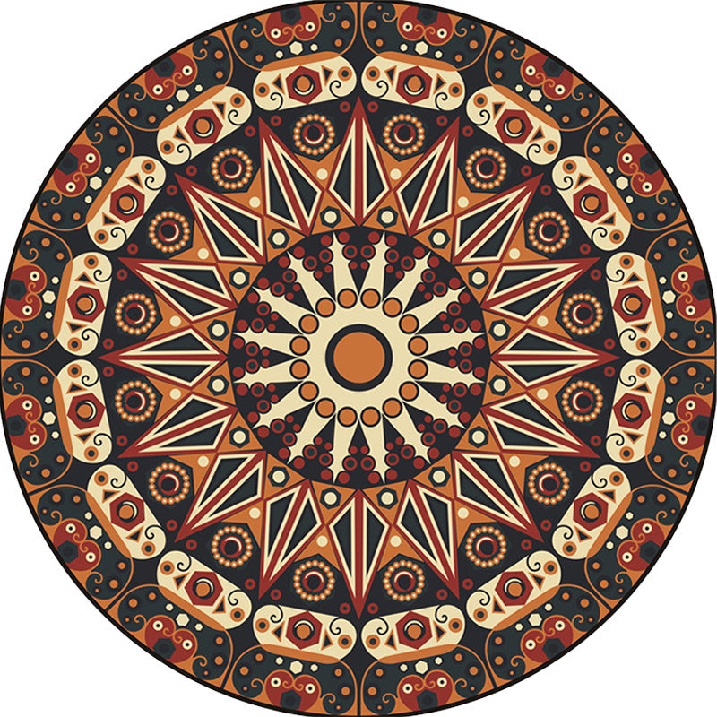 Lisslune | Moroccan Circle Pattern Carpet with Flower Multicolor Polyester Carpet Washable Pet Friendly Non-Slip Rug for Living Room