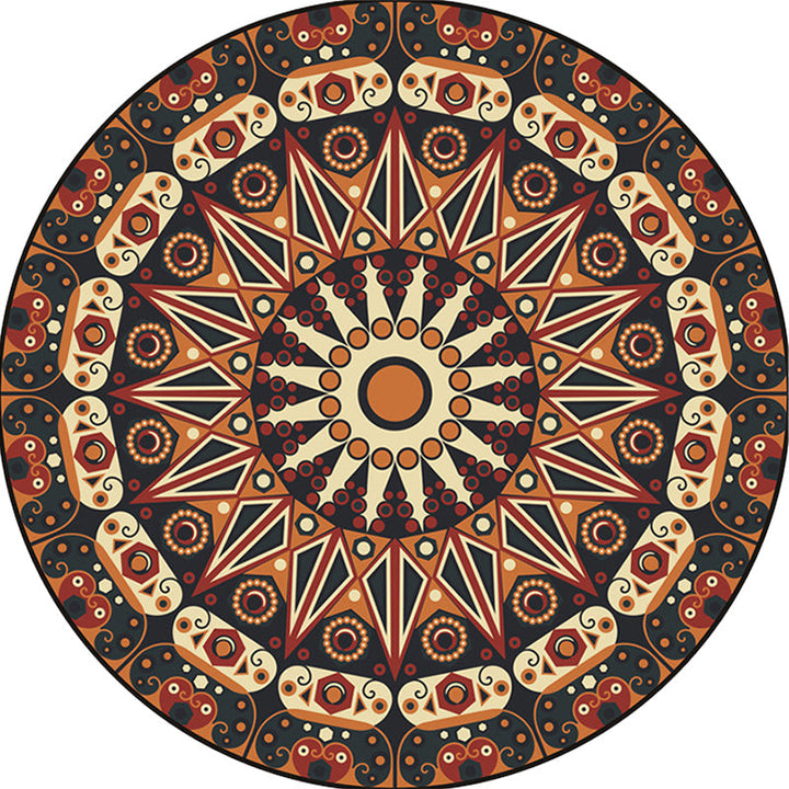 Lisslune | Moroccan Circle Pattern Carpet with Flower Multicolor Polyester Carpet Washable Pet Friendly Non-Slip Rug for Living Room
