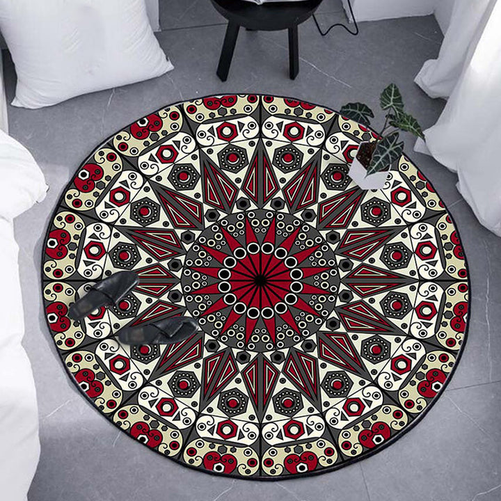 Lisslune | Moroccan Circle Pattern Carpet with Flower Multicolor Polyester Carpet Washable Pet Friendly Non-Slip Rug for Living Room