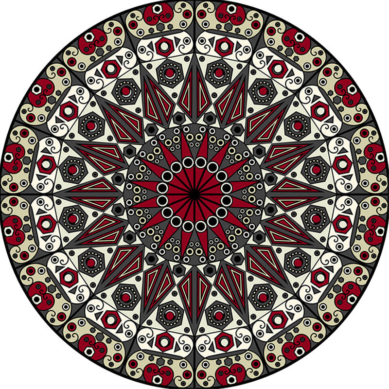 Lisslune | Moroccan Circle Pattern Carpet with Flower Multicolor Polyester Carpet Washable Pet Friendly Non-Slip Rug for Living Room