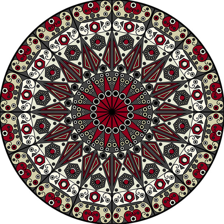 Lisslune | Moroccan Circle Pattern Carpet with Flower Multicolor Polyester Carpet Washable Pet Friendly Non-Slip Rug for Living Room