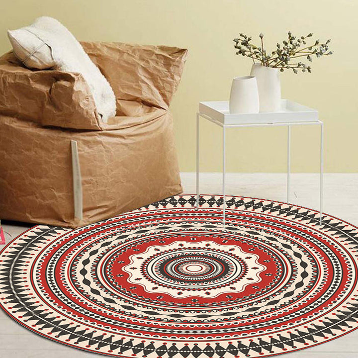 Lisslune | Moroccan Circle Pattern Carpet with Flower Multicolor Polyester Carpet Washable Pet Friendly Non-Slip Rug for Living Room