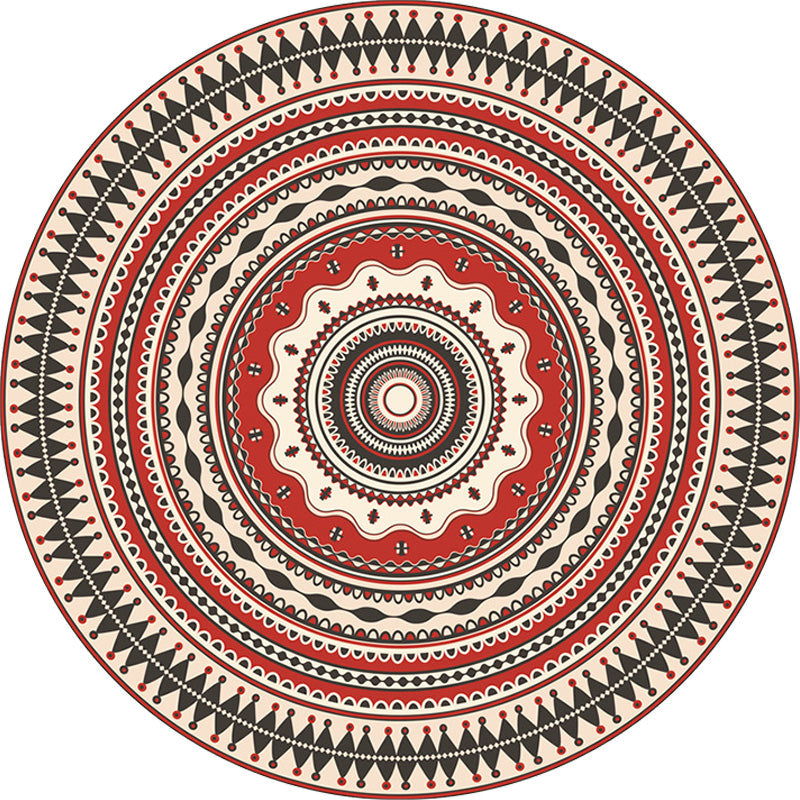 Lisslune | Moroccan Circle Pattern Carpet with Flower Multicolor Polyester Carpet Washable Pet Friendly Non-Slip Rug for Living Room