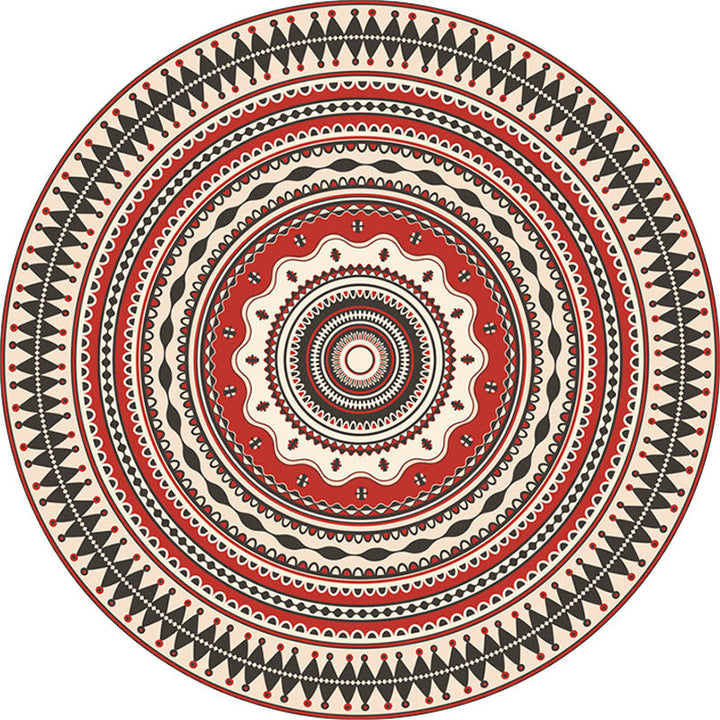 Lisslune | Moroccan Circle Pattern Carpet with Flower Multicolor Polyester Carpet Washable Pet Friendly Non-Slip Rug for Living Room
