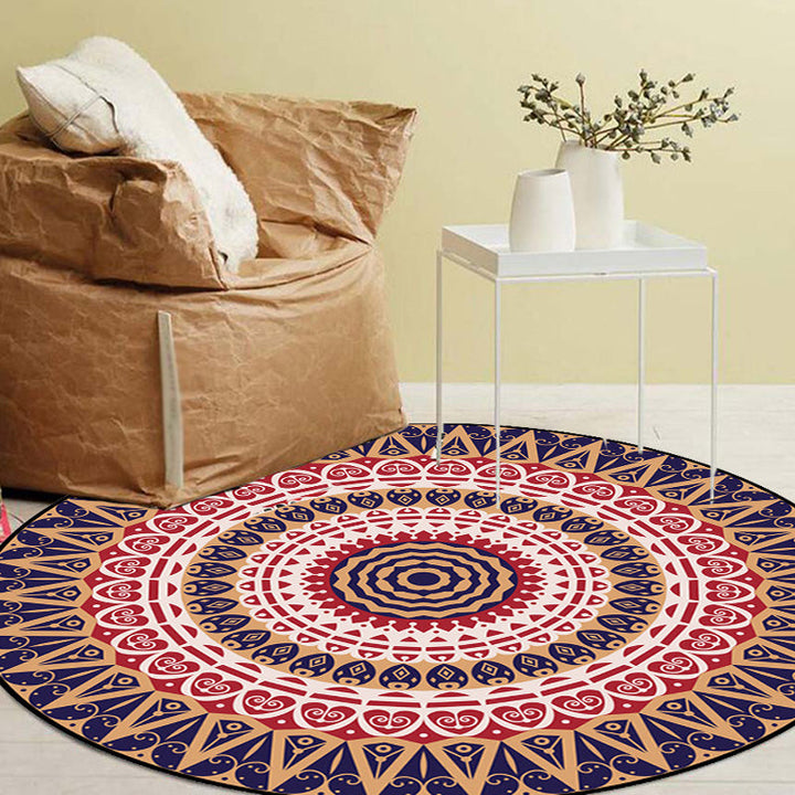 Lisslune | Moroccan Circle Pattern Carpet with Flower Multicolor Polyester Carpet Washable Pet Friendly Non-Slip Rug for Living Room