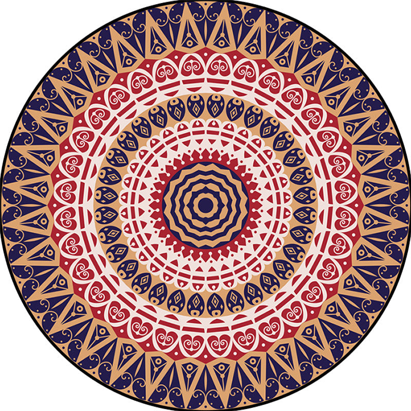 Lisslune | Moroccan Circle Pattern Carpet with Flower Multicolor Polyester Carpet Washable Pet Friendly Non-Slip Rug for Living Room
