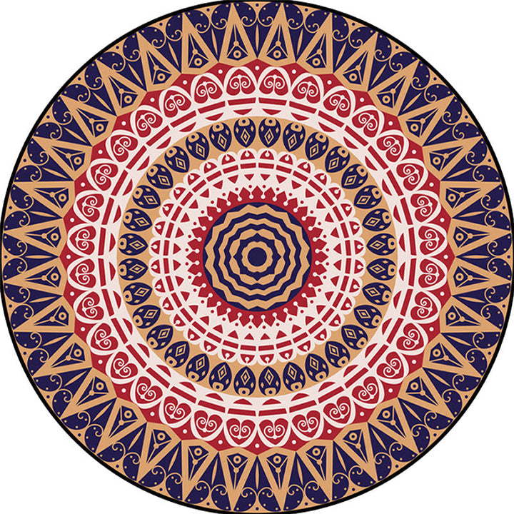 Lisslune | Moroccan Circle Pattern Carpet with Flower Multicolor Polyester Carpet Washable Pet Friendly Non-Slip Rug for Living Room