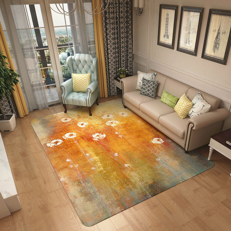 Lisslune | Shabby Chic Watercolor Pattern Rug Multicolor Polyester Rug Washable Pet Friendly Non-Slip Area Rug for Study