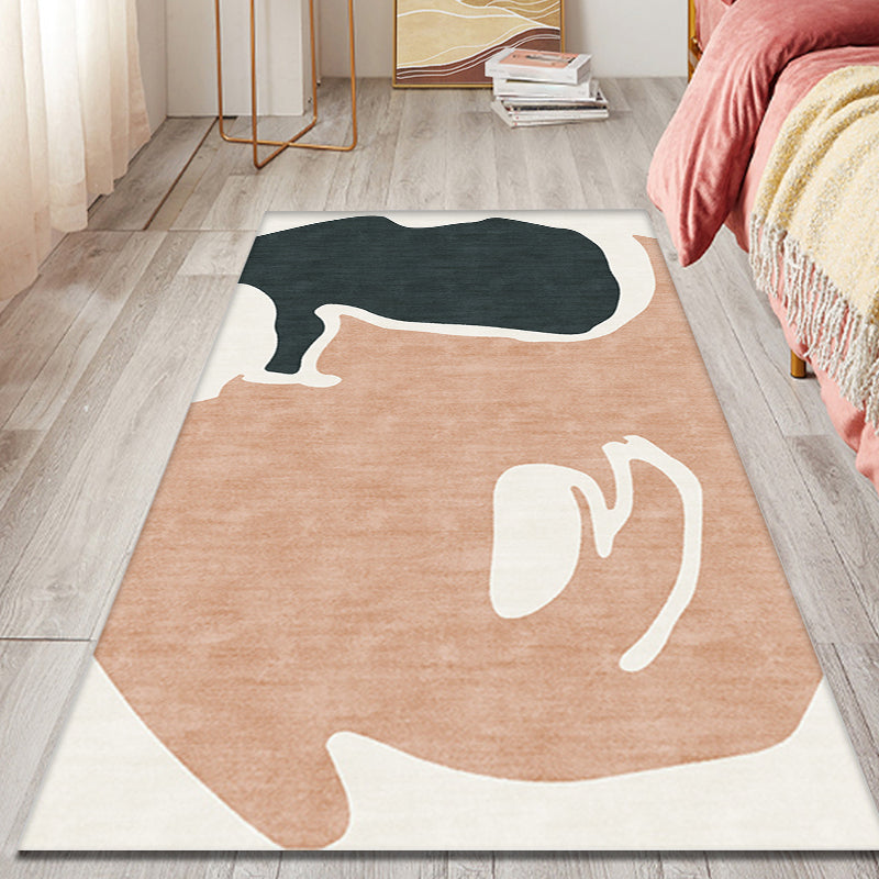 Lisslune | Orange and Black Color Block Carpet Polyester Modern Carpet Washable Anti-Slip Pet Friendly Area Carpet for Living Room