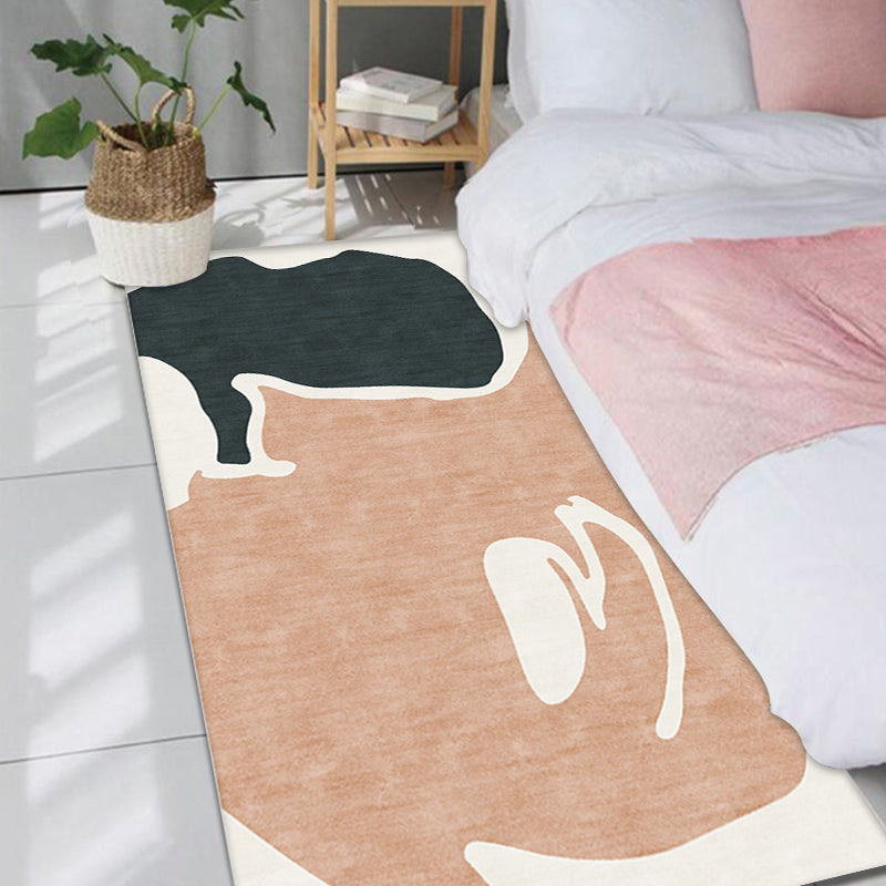 Lisslune | Orange and Black Color Block Carpet Polyester Modern Carpet Washable Anti-Slip Pet Friendly Area Carpet for Living Room