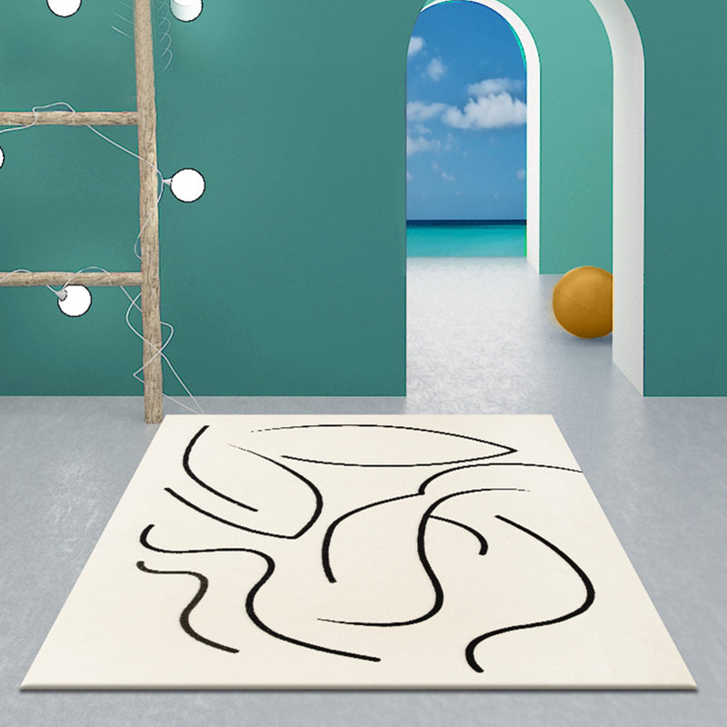 Lisslune | Casual Beige Modernist Carpet Polyester Abstract Carpet Washable Pet-Friendly Non-Slip Carpet for the Living Room