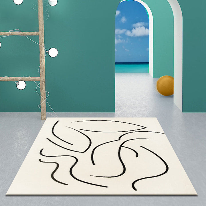 Lisslune | Casual Beige Modernist Carpet Polyester Abstract Carpet Washable Pet-Friendly Non-Slip Carpet for the Living Room