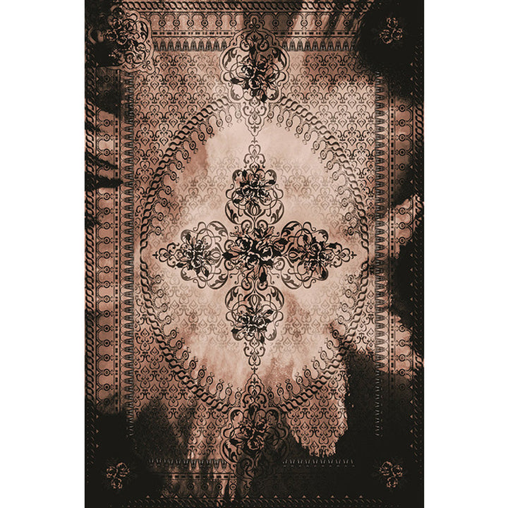 Lisslune | Moroccan Azulejo Pattern Carpet Black Multicolor Polyester Carpet Washable Pet Friendly Non-Slip Carpet for Living Room