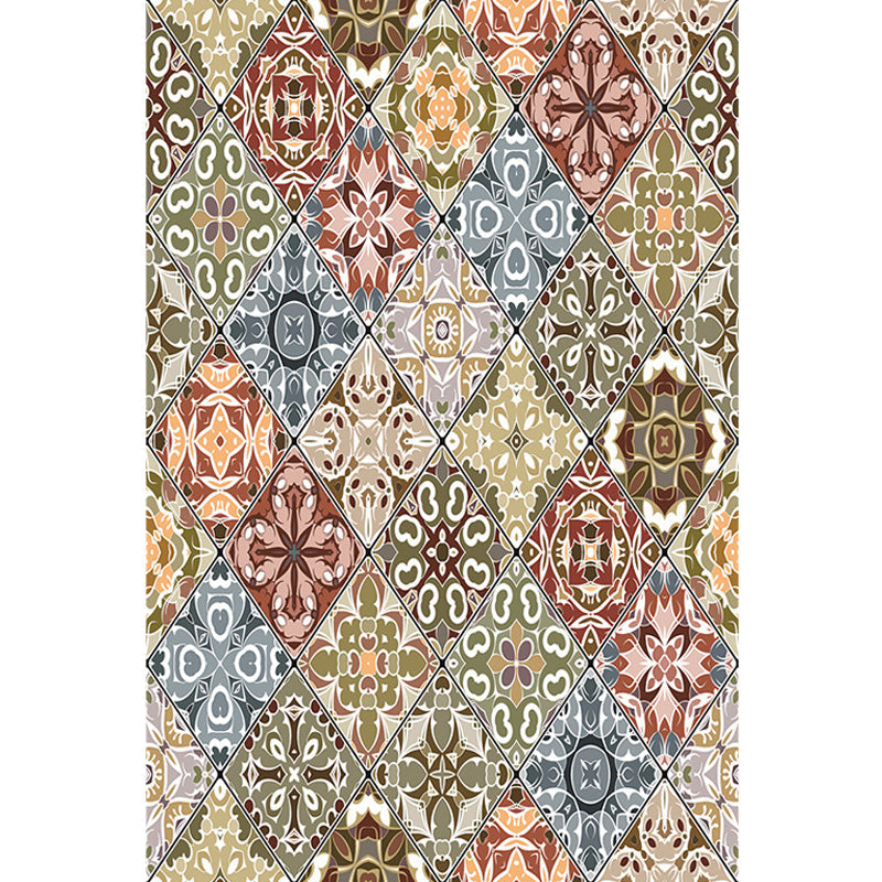 Lisslune | Moroccan Azulejo Pattern Carpet Black Multicolor Polyester Carpet Washable Pet Friendly Non-Slip Carpet for Living Room