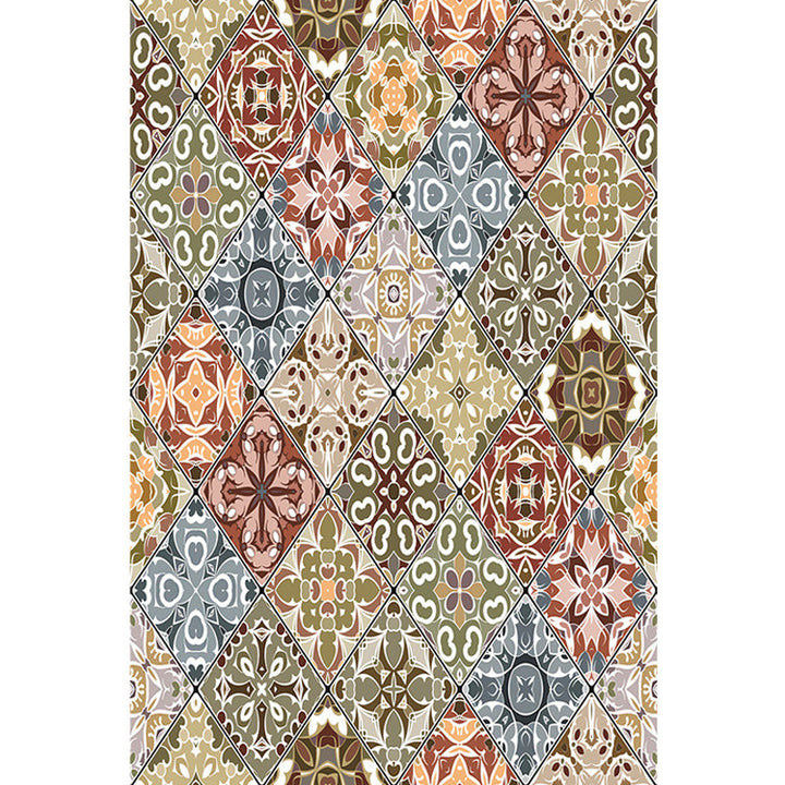 Lisslune | Moroccan Azulejo Pattern Carpet Black Multicolor Polyester Carpet Washable Pet Friendly Non-Slip Carpet for Living Room