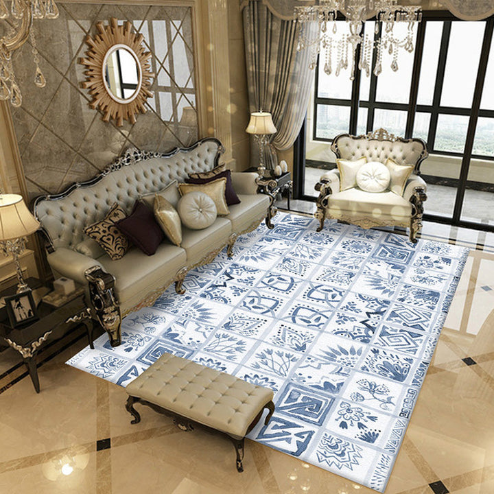 Lisslune | Moroccan Azulejo Pattern Carpet Multicolor Polyester Carpet Washable Pet Friendly Non-Slip Area Rug for Living Room