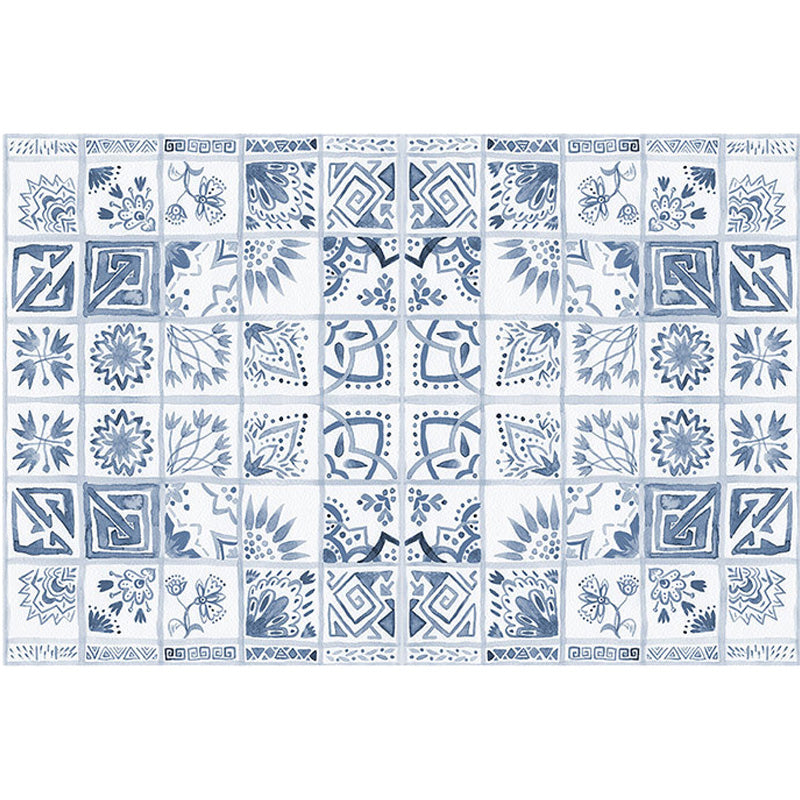 Lisslune | Moroccan Azulejo Pattern Carpet Multicolor Polyester Carpet Washable Pet Friendly Non-Slip Area Rug for Living Room