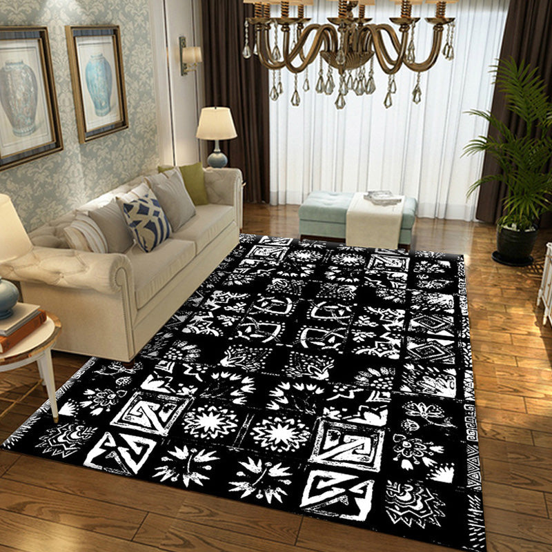 Lisslune | Moroccan Azulejo Pattern Carpet Multicolor Polyester Carpet Washable Pet Friendly Non-Slip Area Rug for Living Room