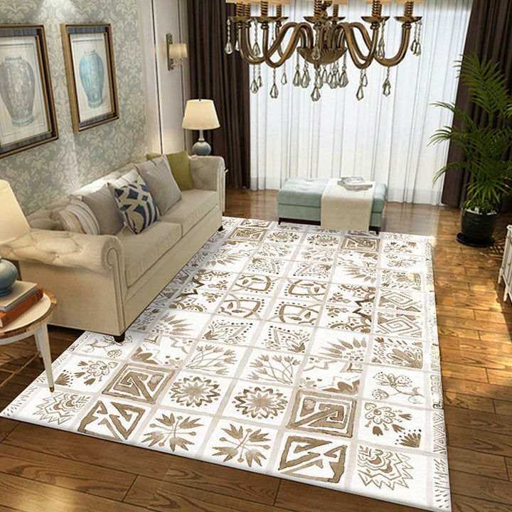 Lisslune | Moroccan Azulejo Pattern Carpet Multicolor Polyester Carpet Washable Pet Friendly Non-Slip Area Rug for Living Room
