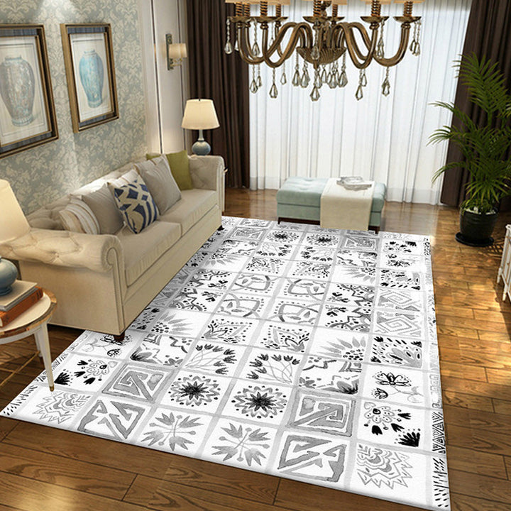 Lisslune | Moroccan Azulejo Pattern Carpet Multicolor Polyester Carpet Washable Pet Friendly Non-Slip Area Rug for Living Room