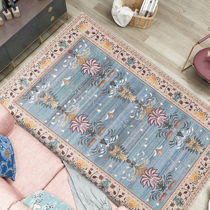 Lisslune | Pink Shabby Chic Carpet Polyester Tribal Floral Pattern Carpet Pet-Friendly Washable Non-Slip Back Carpet for Decoration