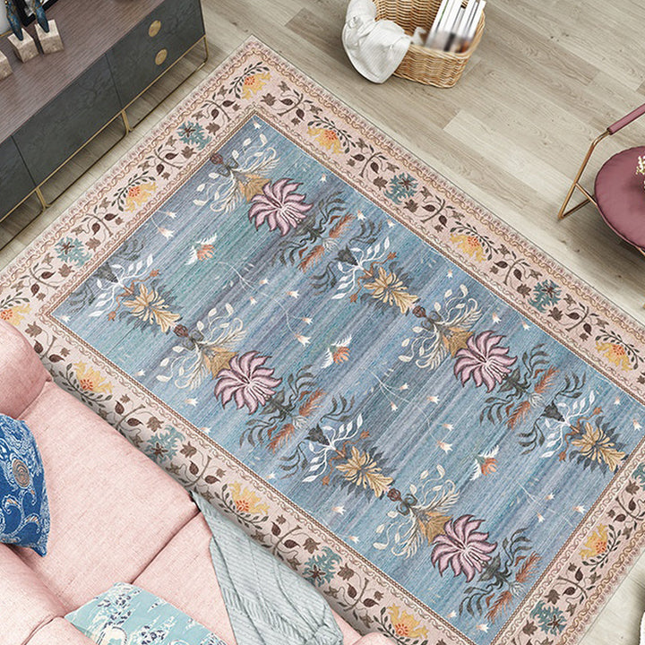 Lisslune | Pink Shabby Chic Carpet Polyester Tribal Floral Pattern Carpet Pet-Friendly Washable Non-Slip Back Carpet for Decoration