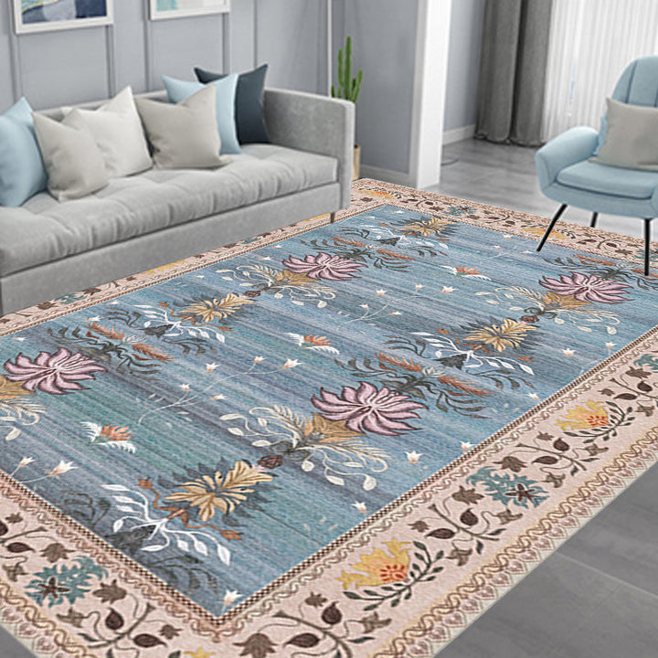 Lisslune | Pink Shabby Chic Carpet Polyester Tribal Floral Pattern Carpet Pet-Friendly Washable Non-Slip Back Carpet for Decoration