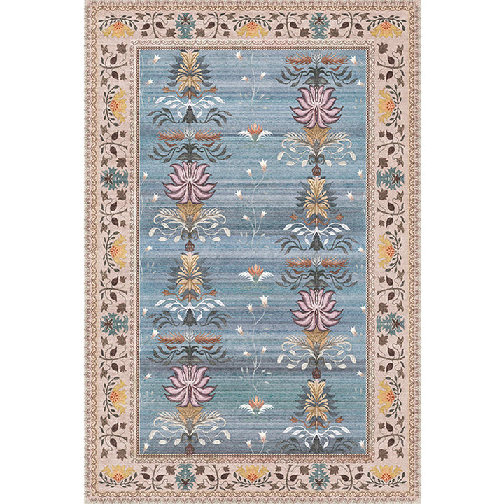 Lisslune | Pink Shabby Chic Carpet Polyester Tribal Floral Pattern Carpet Pet-Friendly Washable Non-Slip Back Carpet for Decoration