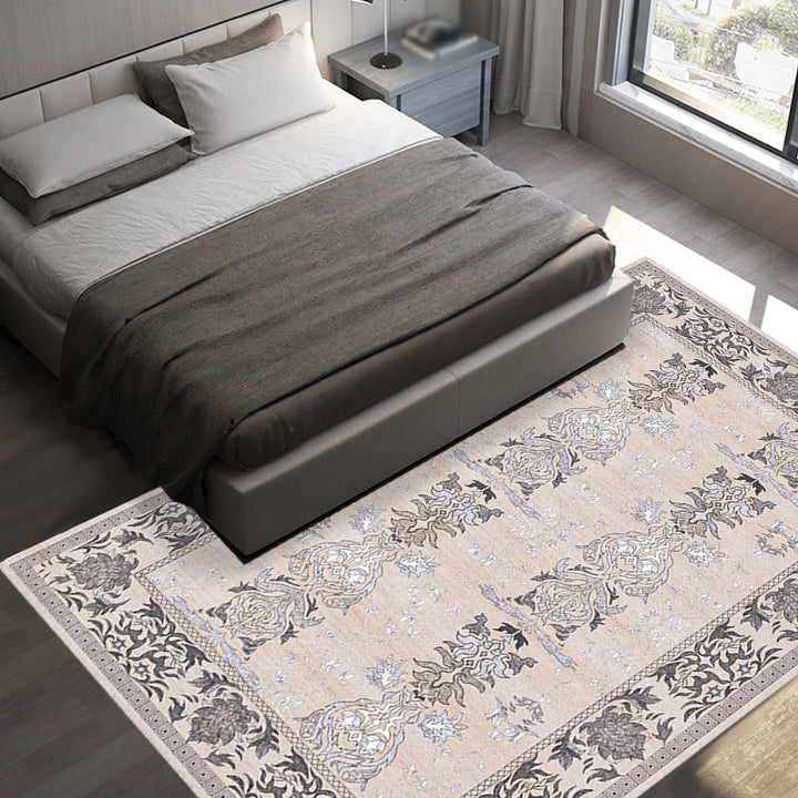 Lisslune | Pink Shabby Chic Carpet Polyester Tribal Floral Pattern Carpet Pet-Friendly Washable Non-Slip Back Carpet for Decoration
