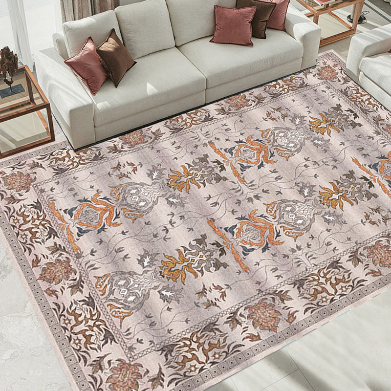 Lisslune | Pink Shabby Chic Carpet Polyester Tribal Floral Pattern Carpet Pet-Friendly Washable Non-Slip Back Carpet for Decoration