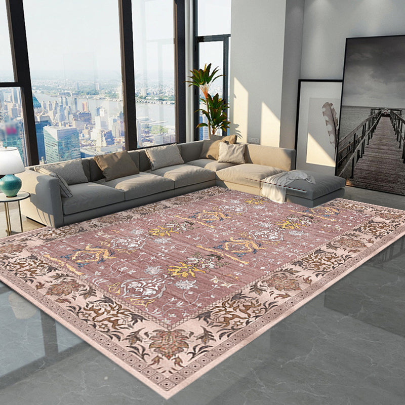 Lisslune | Pink Shabby Chic Carpet Polyester Tribal Floral Pattern Carpet Pet-Friendly Washable Non-Slip Back Carpet for Decoration