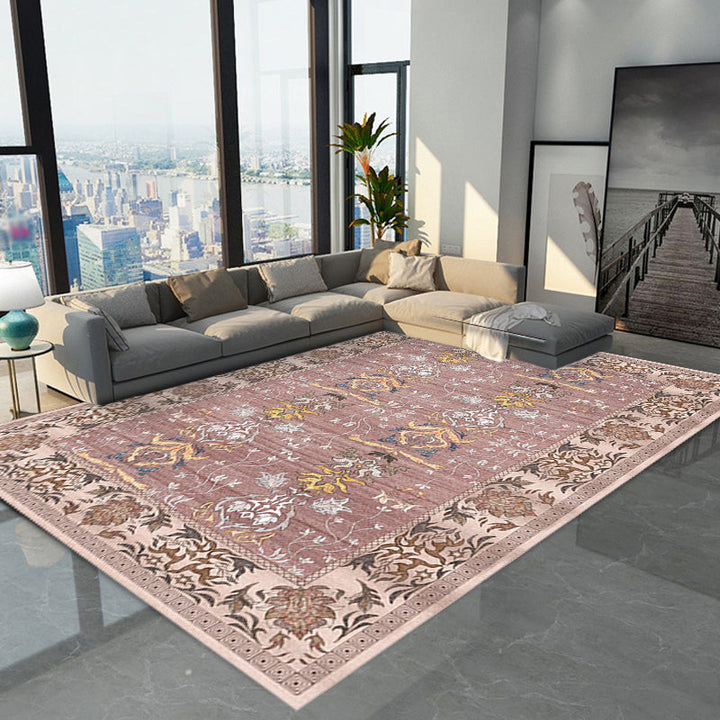 Lisslune | Pink Shabby Chic Carpet Polyester Tribal Floral Pattern Carpet Pet-Friendly Washable Non-Slip Back Carpet for Decoration