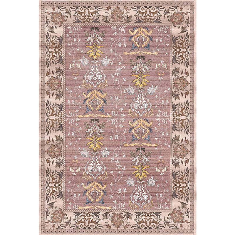 Lisslune | Pink Shabby Chic Carpet Polyester Tribal Floral Pattern Carpet Pet-Friendly Washable Non-Slip Back Carpet for Decoration