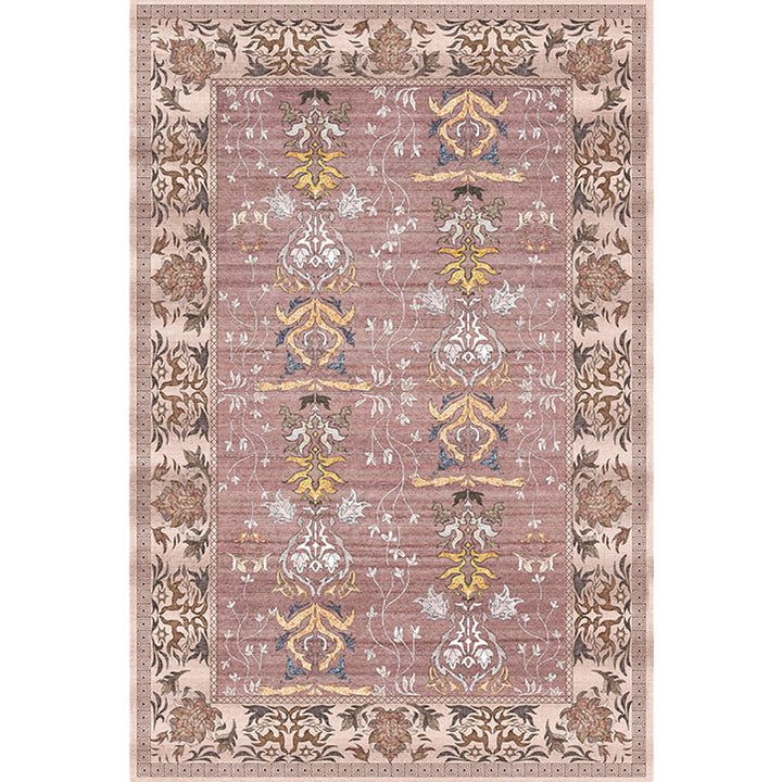 Lisslune | Pink Shabby Chic Carpet Polyester Tribal Floral Pattern Carpet Pet-Friendly Washable Non-Slip Back Carpet for Decoration