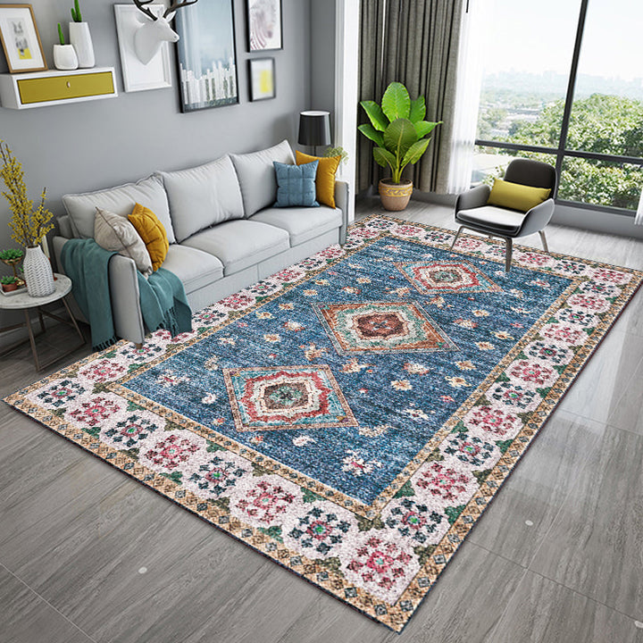 Lisslune | Pink Shabby Chic Carpet Polyester Tribal Floral Pattern Carpet Pet-Friendly Washable Non-Slip Back Carpet for Decoration