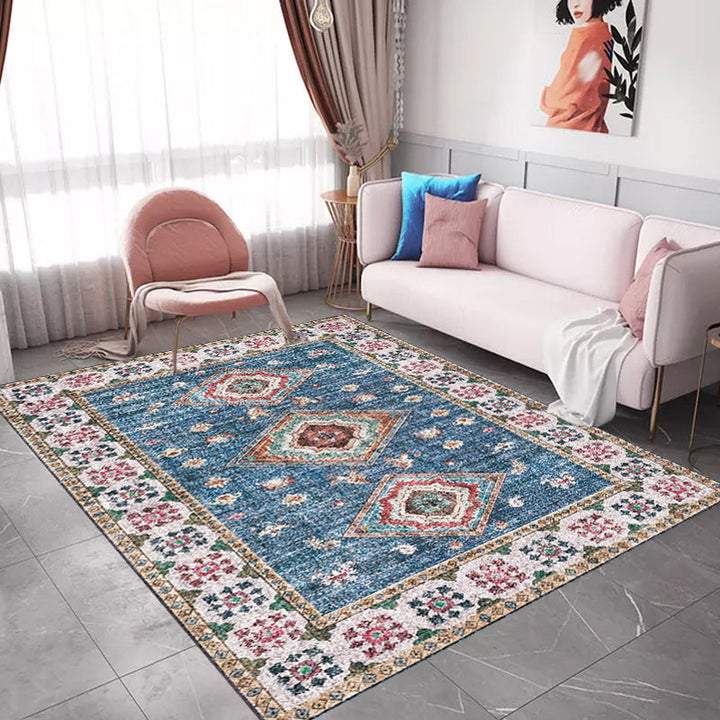 Lisslune | Pink Shabby Chic Carpet Polyester Tribal Floral Pattern Carpet Pet-Friendly Washable Non-Slip Back Carpet for Decoration