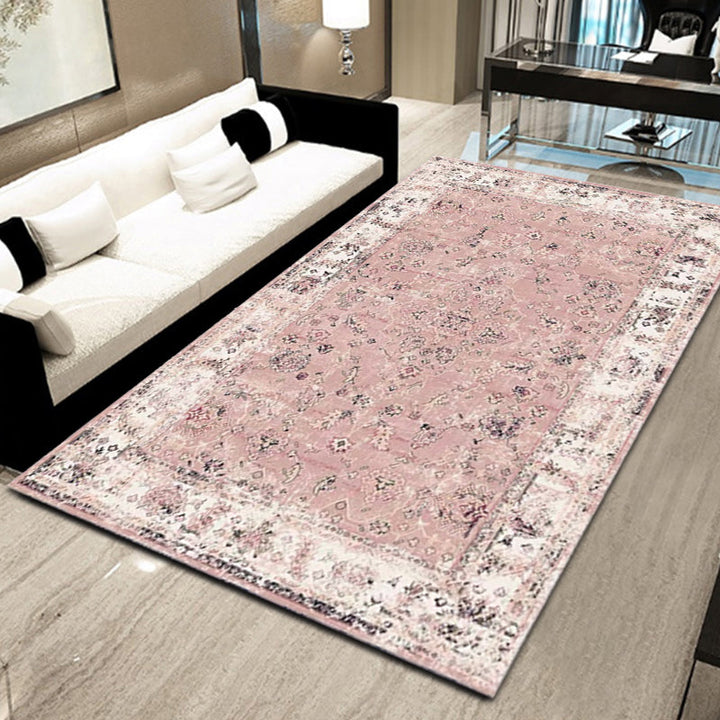 Lisslune | Pink Shabby Chic Carpet Polyester Tribal Floral Pattern Carpet Pet-Friendly Washable Non-Slip Back Carpet for Decoration