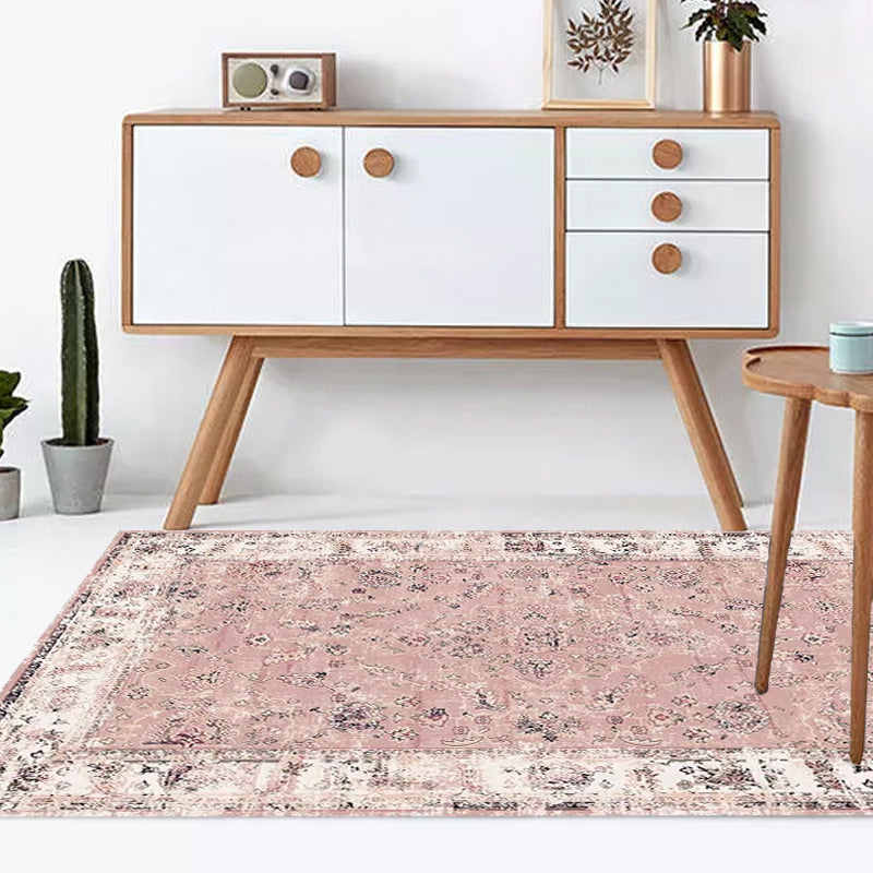 Lisslune | Pink Shabby Chic Carpet Polyester Tribal Floral Pattern Carpet Pet-Friendly Washable Non-Slip Back Carpet for Decoration