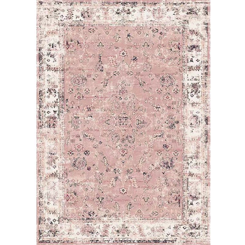 Lisslune | Pink Shabby Chic Carpet Polyester Tribal Floral Pattern Carpet Pet-Friendly Washable Non-Slip Back Carpet for Decoration