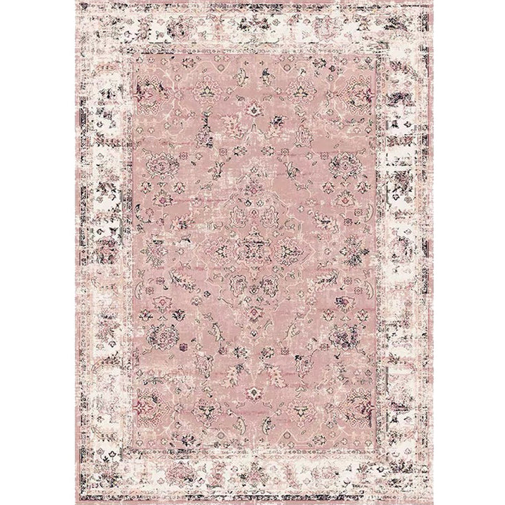 Lisslune | Pink Shabby Chic Carpet Polyester Tribal Floral Pattern Carpet Pet-Friendly Washable Non-Slip Back Carpet for Decoration