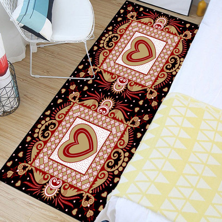 Lisslune | Unique Heart Pattern Rug Black and Green Moroccan Rug Polyester Pet-Friendly Non-Slip Back Washable Rug for the Living Room