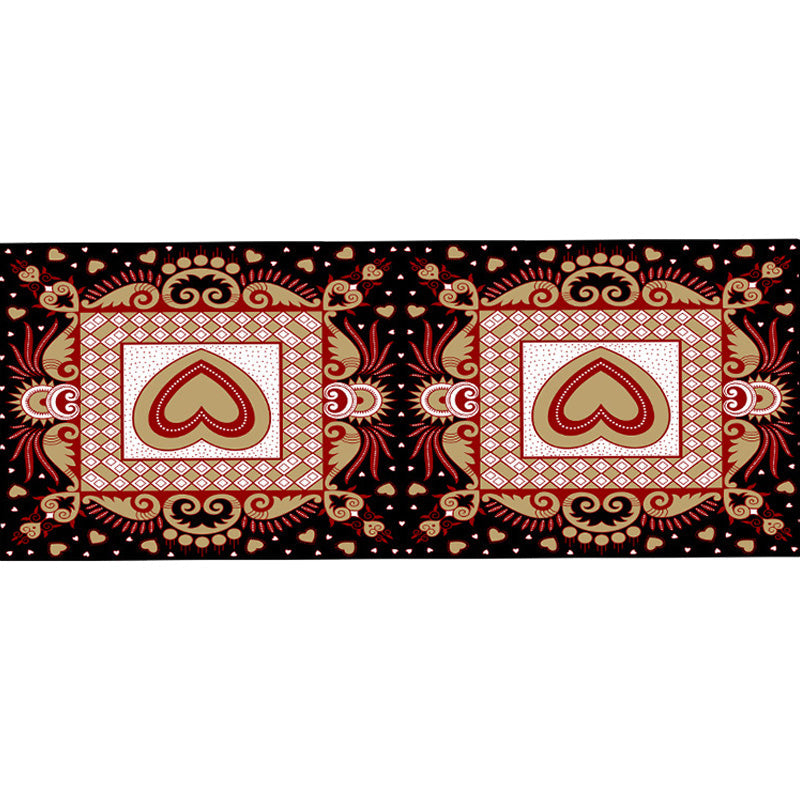 Lisslune | Unique Heart Pattern Rug Black and Green Moroccan Rug Polyester Pet-Friendly Non-Slip Back Washable Rug for the Living Room