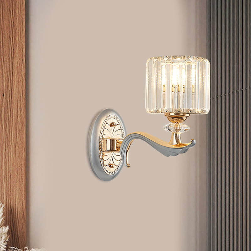 Lisslune | Modernist 1/2-head wall lighting gold cylinder wall lamp with clear crystal shade